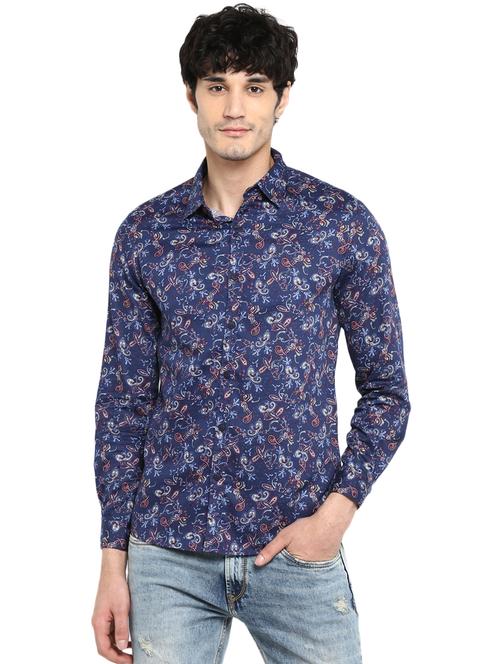navy blue paisley casual shirt - 17544496 - Standard Image - 1