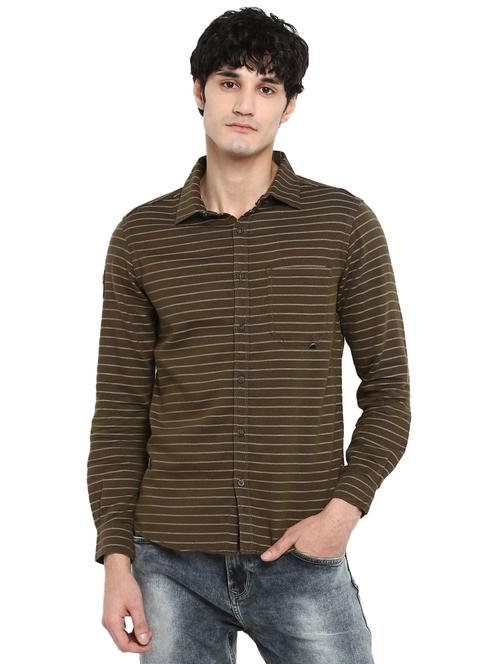brown striped casual shirt - 17544501 - Very Small Image - 1