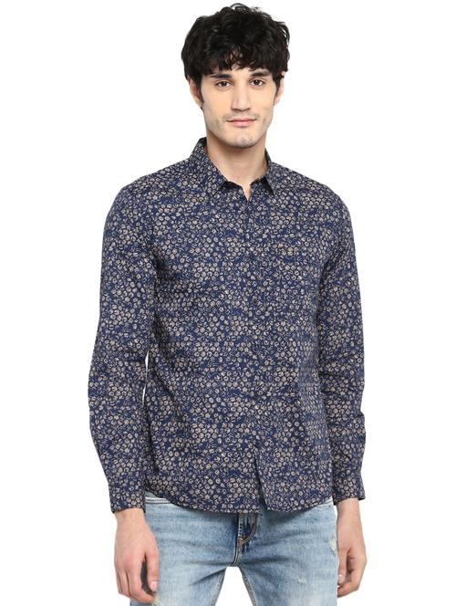 navy blue printed casual shirt - 17544521 - Standard Image - 1