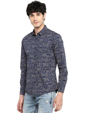 navy blue printed casual shirt - 17544521 - Standard Image - 2