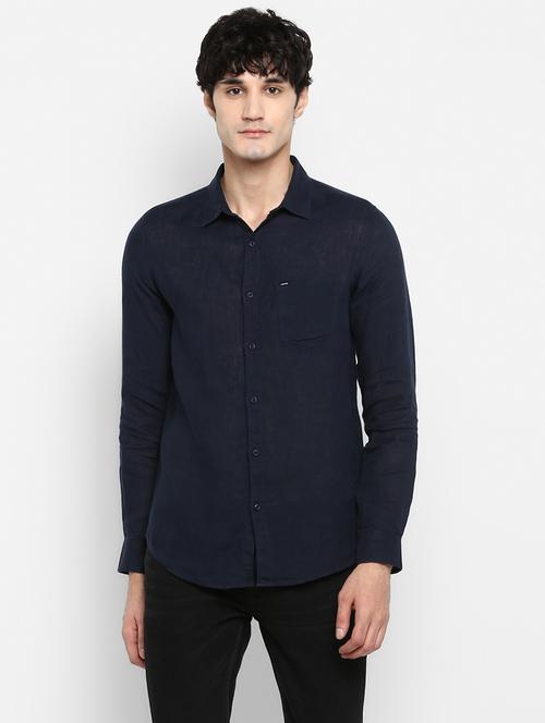 navy blue solid casual shirt - 17544525 - Standard Image - 1