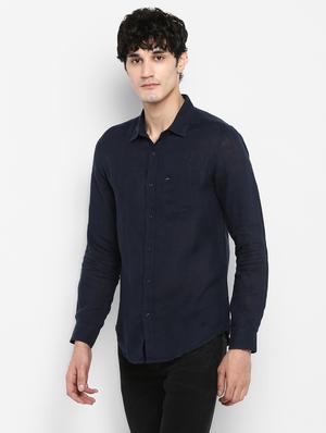 navy blue solid casual shirt - 17544525 - Standard Image - 2