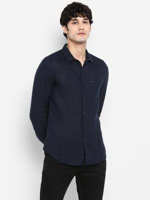 navy blue solid casual shirt - 17544525 - Standard Image - 3