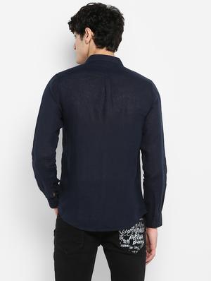 navy blue solid casual shirt - 17544525 - Standard Image - 4