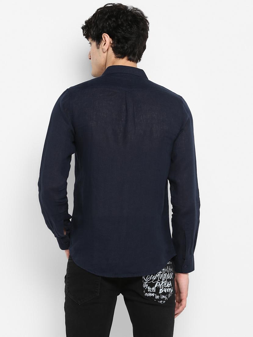 navy blue solid casual shirt - 17544525 - Zoom Image - 4