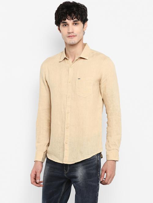 beige solid casual shirt - 17544527 - Standard Image - 1
