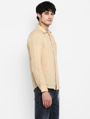 beige solid casual shirt - 17544527 - Standard Image - 3