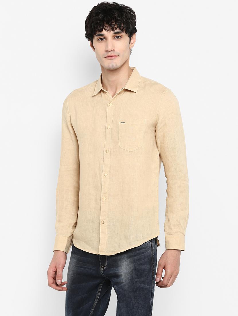 beige solid casual shirt - 17544527 - Zoom Image - 1