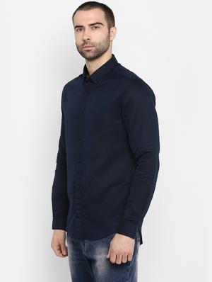 navy blue solid casual shirt - 17544530 - Standard Image - 2