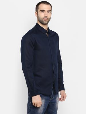 navy blue solid casual shirt - 17544530 - Standard Image - 3