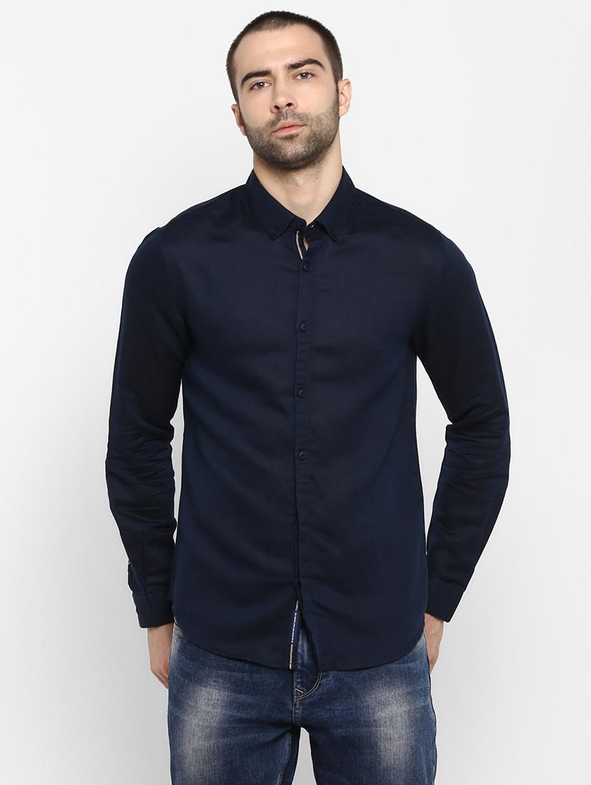 navy blue solid casual shirt - 17544530 - Zoom Image - 1