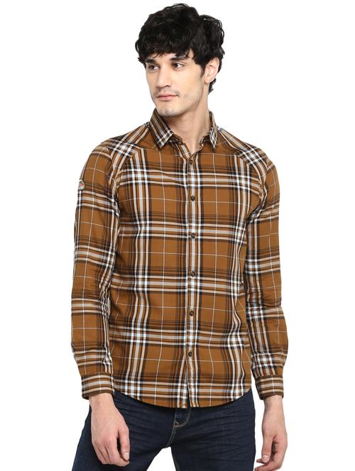 brown checkered casual shirt - 17544534 - Standard Image - 1