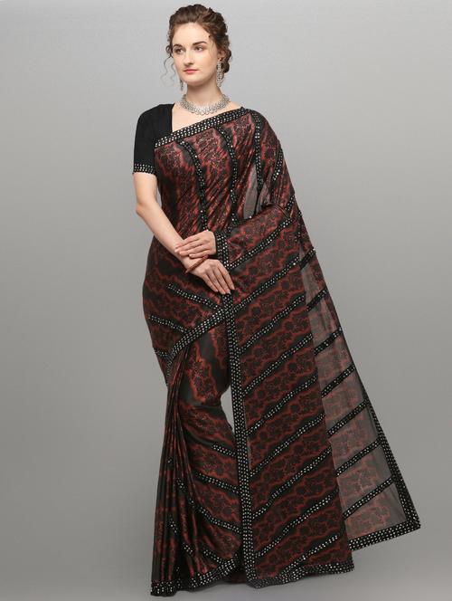 lace detailed floral saree with blouse - 17544582 - Standard Image - 1