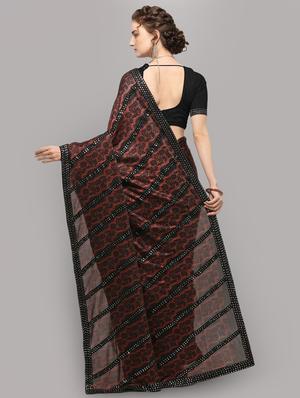 lace detailed floral saree with blouse - 17544582 - Standard Image - 2
