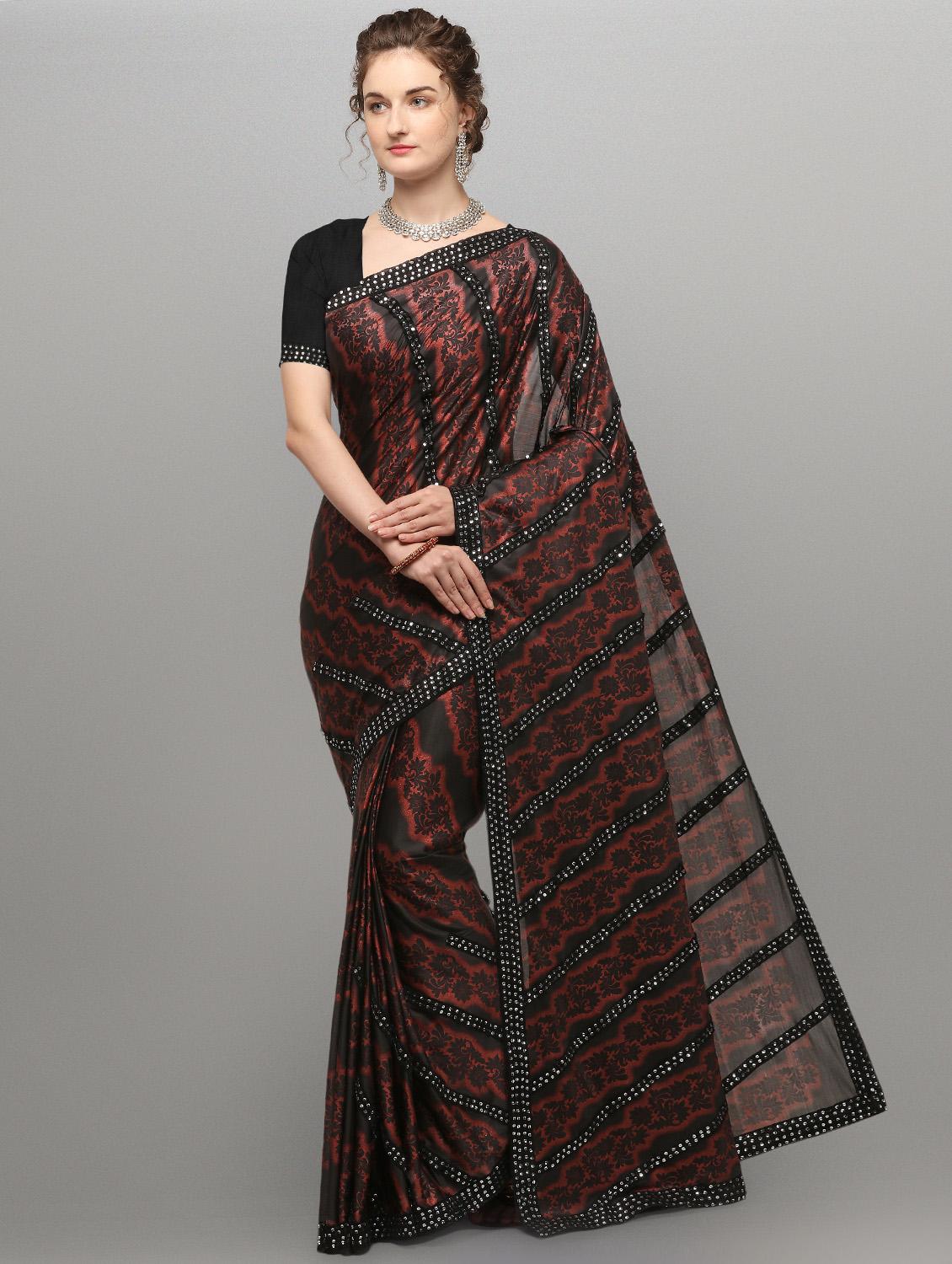 lace detailed floral saree with blouse - 17544582 - Zoom Image - 1