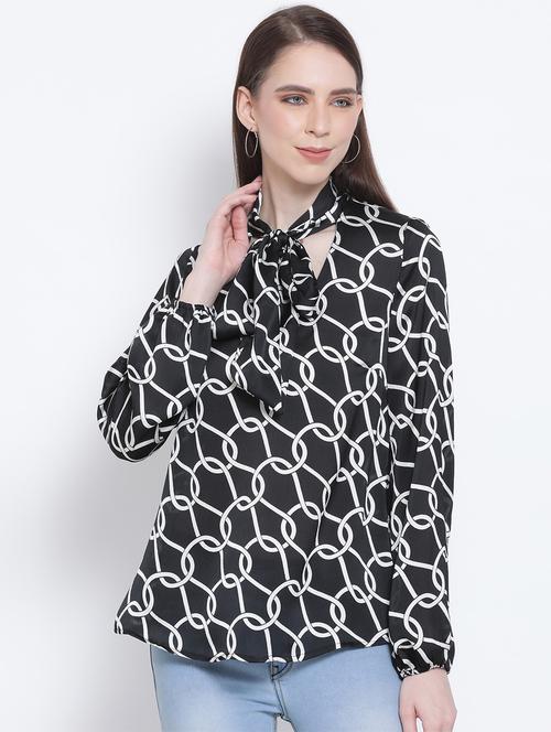 tie up neck printed top - 17544668 - Standard Image - 1