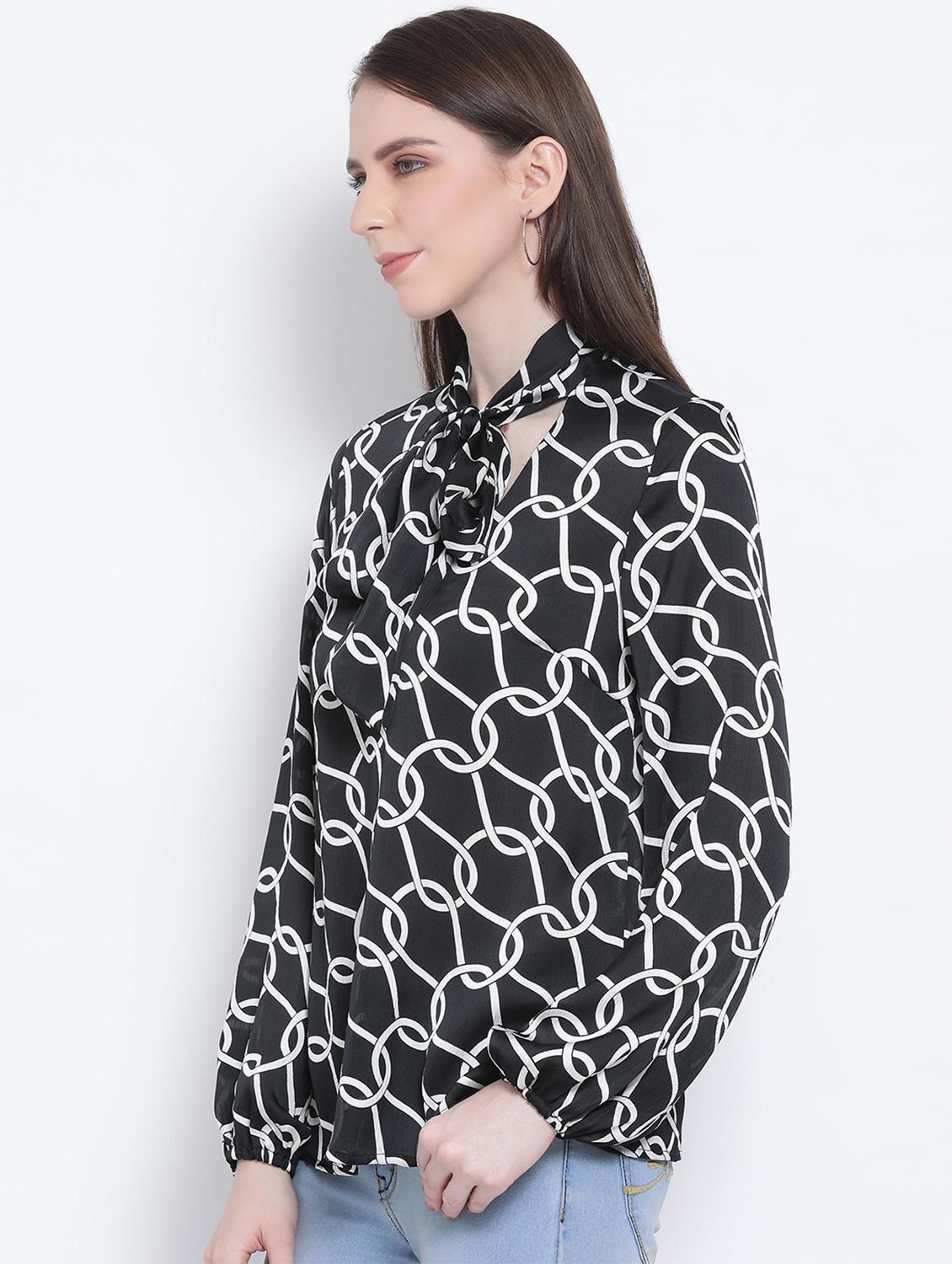 tie up neck printed top - 17544668 - Zoom Image - 2