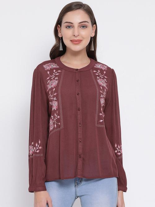 brown viscose regular shirt - 17544683 - Standard Image - 1