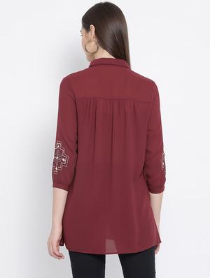 maroon polyester regular shirt - 17544684 - Standard Image - 3