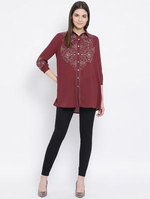 maroon polyester regular shirt - 17544684 - Standard Image - 4