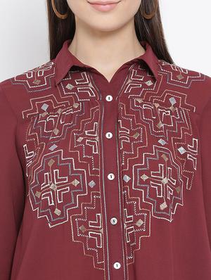 maroon polyester regular shirt - 17544684 - Standard Image - 5