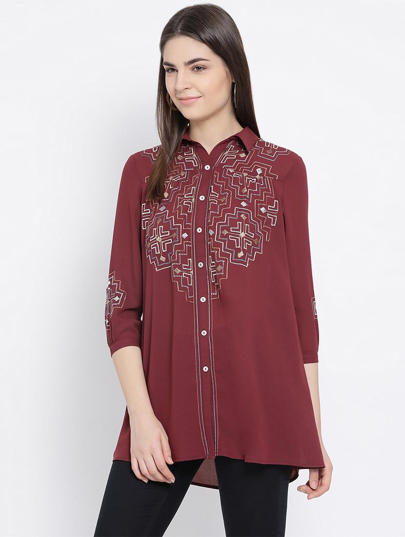 maroon polyester regular shirt - 17544684 - Zoom Image - 2