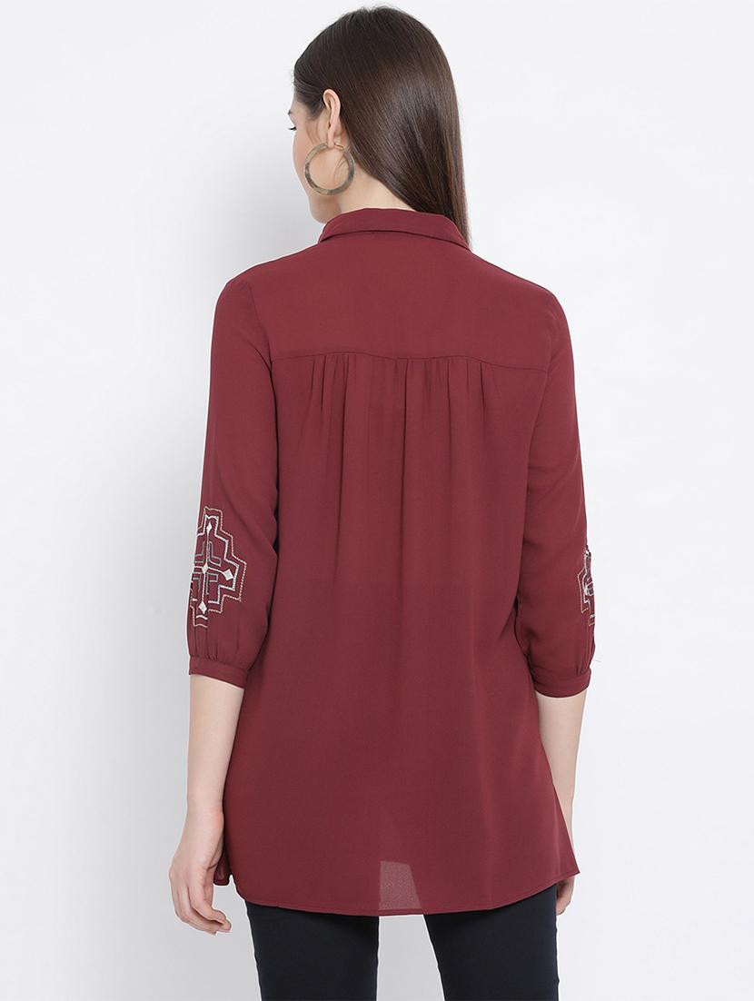 maroon polyester regular shirt - 17544684 - Zoom Image - 3