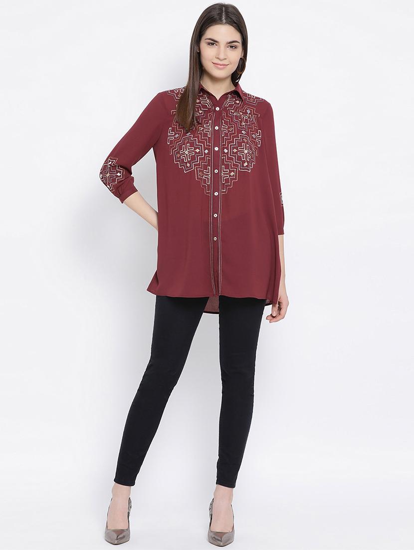 maroon polyester regular shirt - 17544684 - Zoom Image - 4
