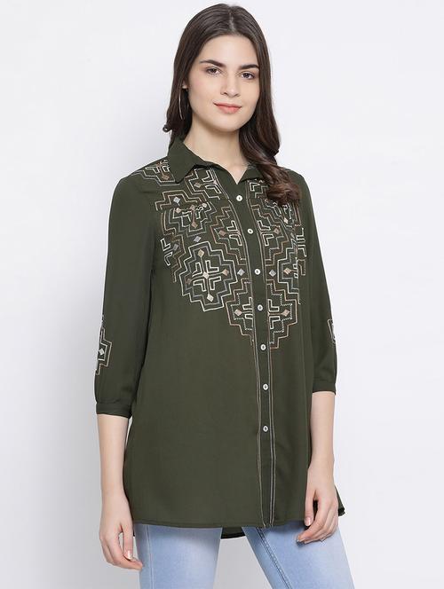 green polyester regular shirt - 17544685 - Standard Image - 1