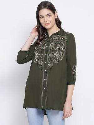 green polyester regular shirt - 17544685 - Standard Image - 2