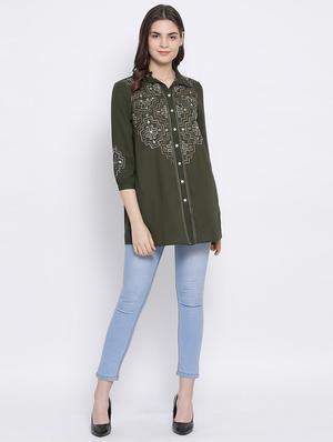 green polyester regular shirt - 17544685 - Standard Image - 4
