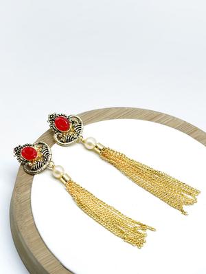 red metal drop earring - 17544701 - Standard Image - 2