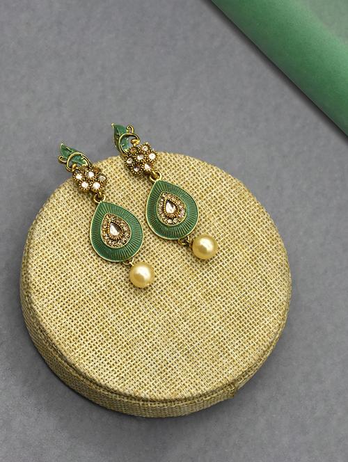 green metal drop earring - 17544713 - Standard Image - 1
