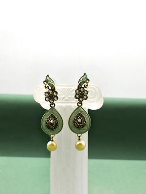 green metal drop earring - 17544713 - Standard Image - 2