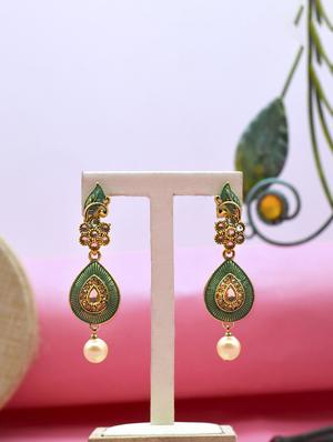 green metal drop earring - 17544713 - Standard Image - 3