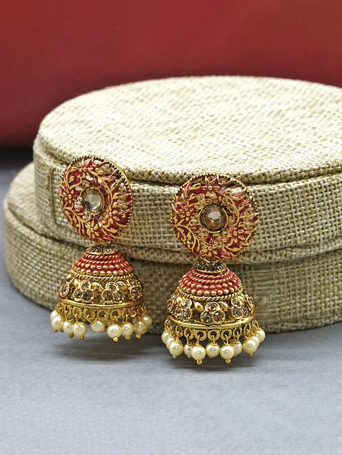 red metal jhumka earring - 17544743 - Standard Image - 1