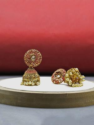 red metal jhumka earring - 17544743 - Standard Image - 2