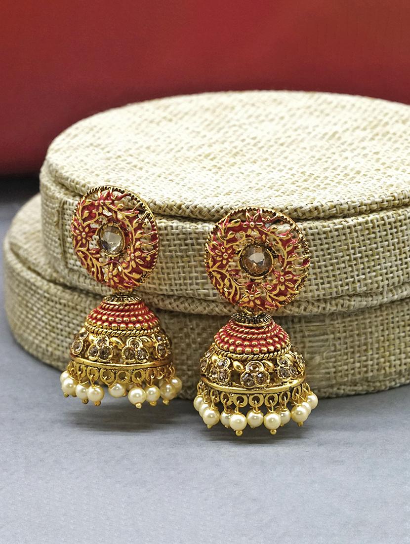 red metal jhumka earring - 17544743 - Zoom Image - 1