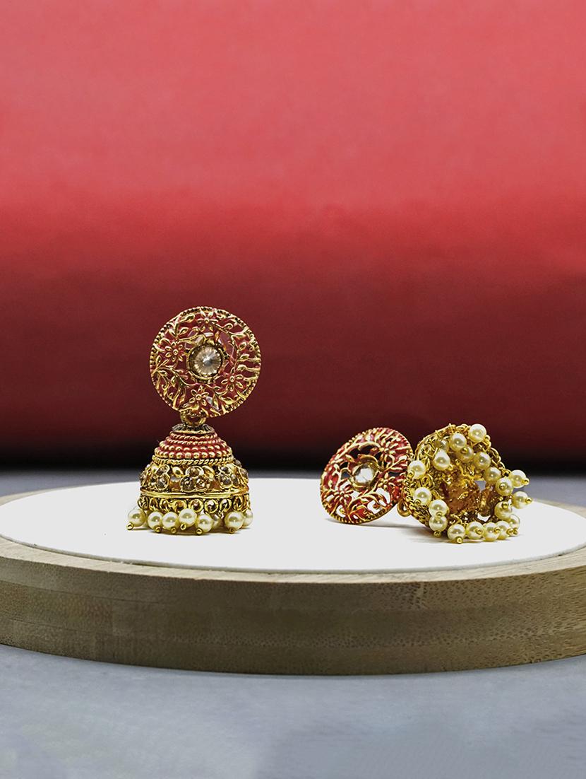 red metal jhumka earring - 17544743 - Zoom Image - 2