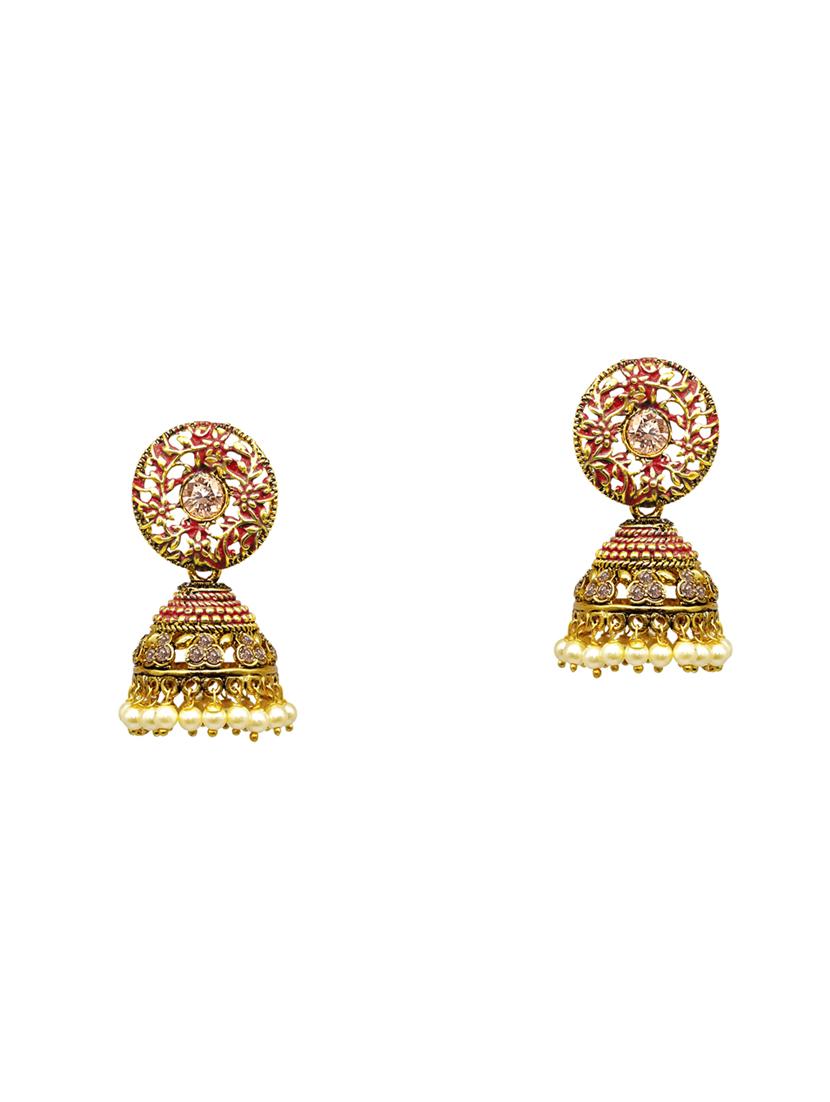 red metal jhumka earring - 17544743 - Zoom Image - 3
