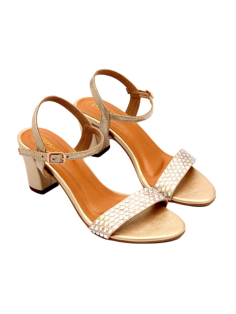 gold leatherette ankle strap sandals - 17544765 - Zoom Image - 1