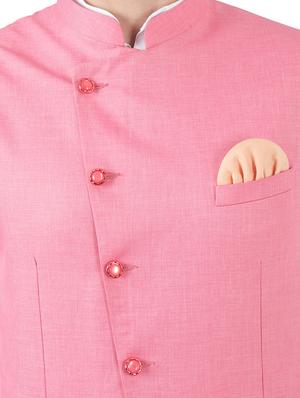 white solid kurta pyjama set with pink solid nehru jacket - 17545608 - Standard Image - 4