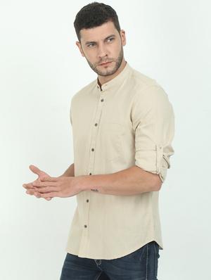 beige solid casual shirt - 17545755 - Standard Image - 2