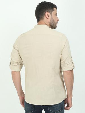 beige solid casual shirt - 17545755 - Standard Image - 3