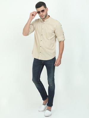 beige solid casual shirt - 17545755 - Standard Image - 4