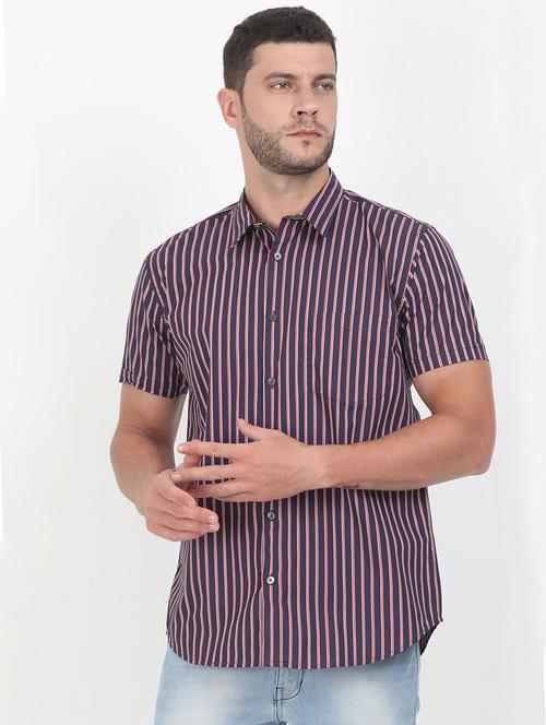 navy blue striped casual shirt - 17545760 - Standard Image - 1
