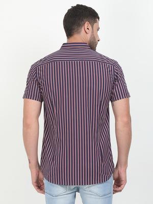 navy blue striped casual shirt - 17545760 - Standard Image - 3