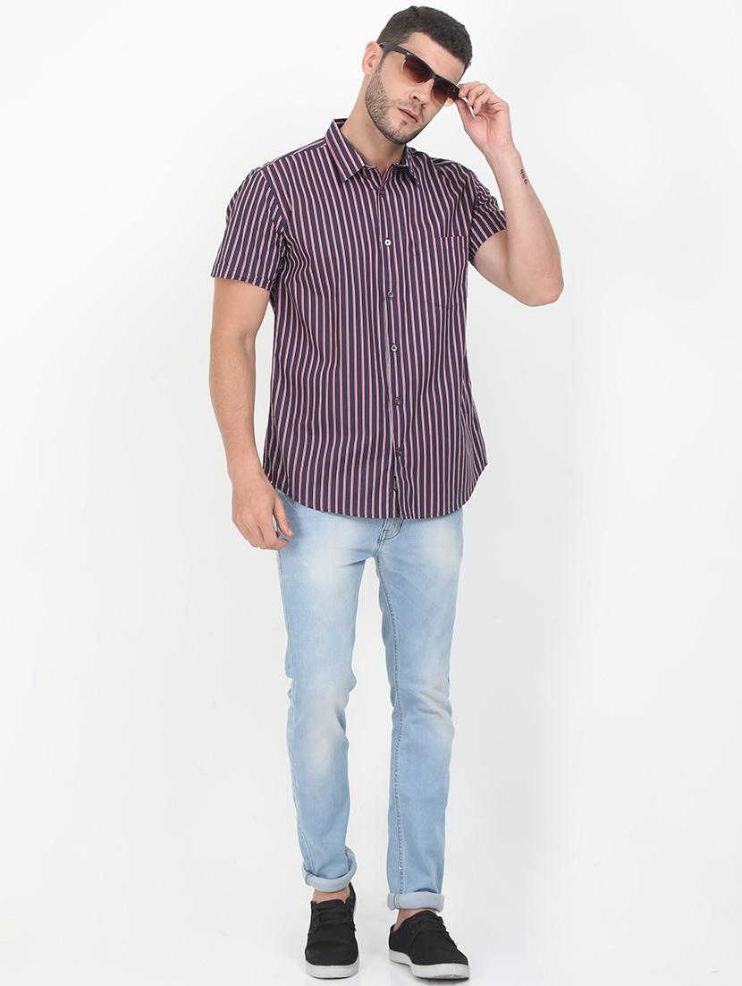 navy blue striped casual shirt - 17545760 - Zoom Image - 4