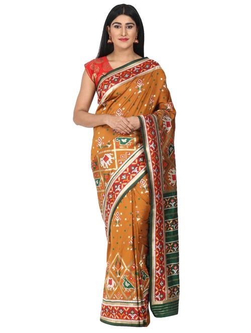 mustard silk blend patola saree with blouse - 17545878 - Standard Image - 1