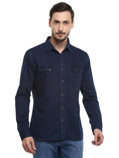 blue self design casual shirt - 17545895 - Standard Image - 1